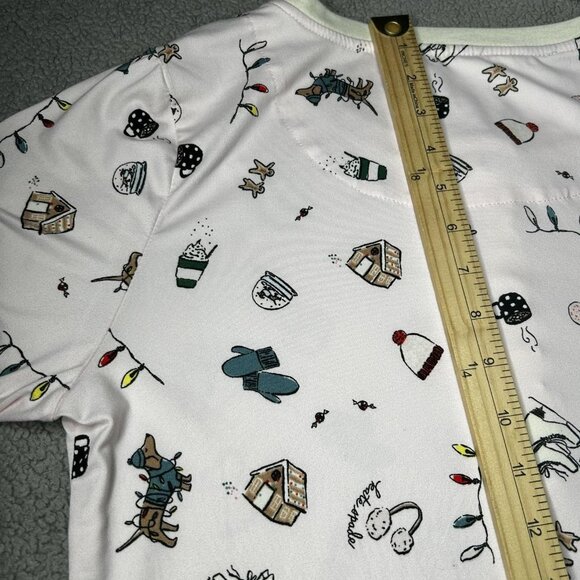 Kate Spade Pajama Set Womens M Henley Jogger Pink Winter Dog Print Top Pants - Picture 11 of 16